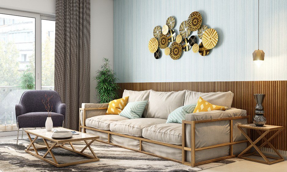 Sofa in 3bhk living room designed with a modern look